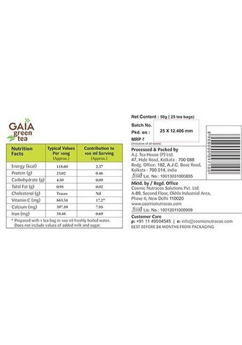 Gaia Green Tea Tulsi 25 Tea Bags (Pack Of 2) Tulsi Green Tea Bags Box (2 X 30 G)