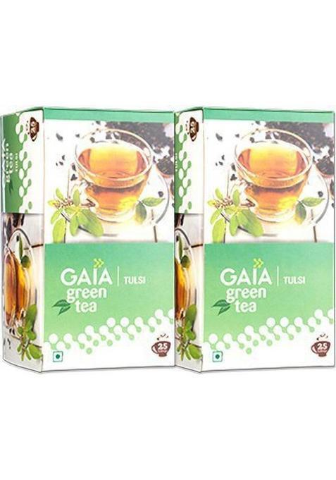 Gaia Green Tea Tulsi 25 Tea Bags (Pack Of 2) Tulsi Green Tea Bags Box (2 X 30 G)