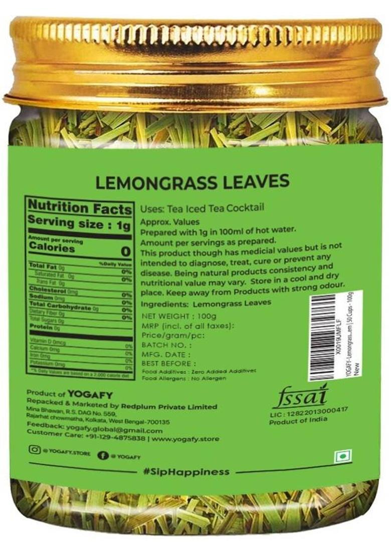 Yogafy Organic Lemongrass Herbal Tea Leaves I Boost Metabolism Used For Detox Lemon Grass Herbal Tea Plastic Bottle (100 G)