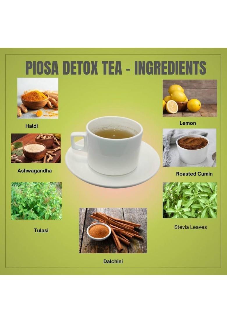 Piosa Herbal Detox Tea (70 Serving) | Caffeine Free | Refreshing | No Added Sugar | With Goodness Of Haldi, Ashwagandha, Tulasi, Lemon, Black Pepper, Black Salt, Roasted Cumin, Dalchini, Stevia Leaves Lemon Herbal Tea Plastic Bottle (105 G)