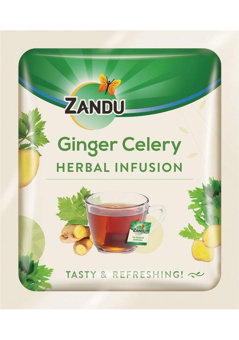 Zandu Ginger Celery Ayurvedic Infusion- Herbal Tea For Gut Health, Good Digestion- 25 Tea Bags Ginger Herbal Infusion Tea Bags Box (25 X 1.5 G)
