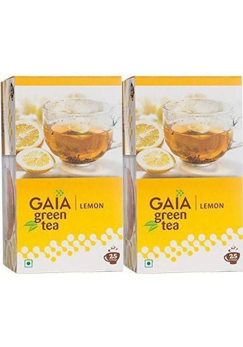 Gaia Green Tea Lemon 25 Tea Bags (Pack Of2) Lemon Green Tea Bags Box (2 X 30 G)