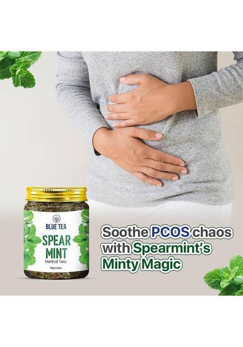 Blue Tea Spearmint Leaves-Tea, Supports Hormone, Pcos Relief & Weight Loss, Caffeine Free Herbs Herbal Tea Plastic Bottle (100 G)
