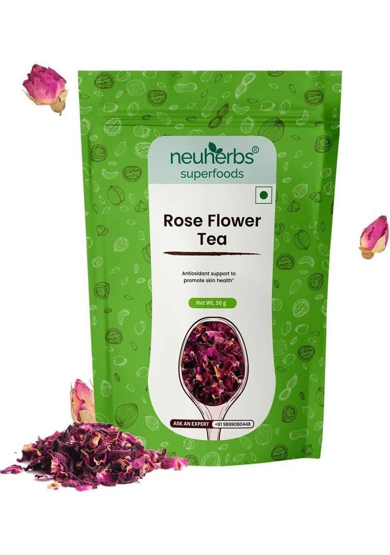 Neuherbs Rose Flower Tea | Support To Promote Skin Health | 100% Clean, Natural & Pure Rose Herbal Tea Pouch (50 G)