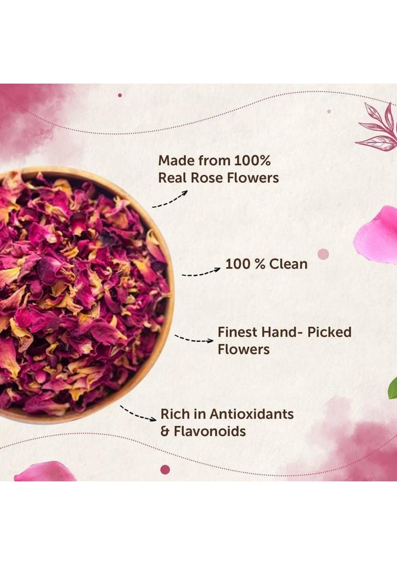Neuherbs Rose Flower Tea | Support To Promote Skin Health | 100% Clean, Natural & Pure Rose Herbal Tea Pouch (50 G)