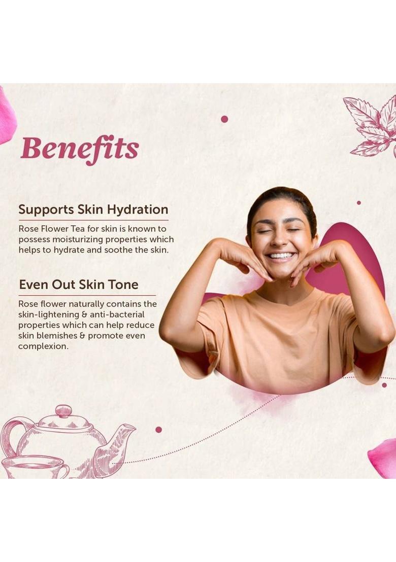 Neuherbs Rose Flower Tea | Support To Promote Skin Health | 100% Clean, Natural & Pure Rose Herbal Tea Pouch (50 G)