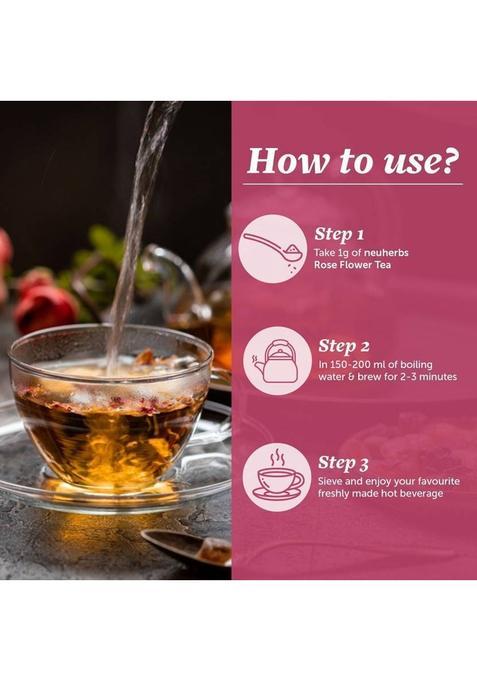 Neuherbs Rose Flower Tea | Support To Promote Skin Health | 100% Clean, Natural & Pure Rose Herbal Tea Pouch (50 G)