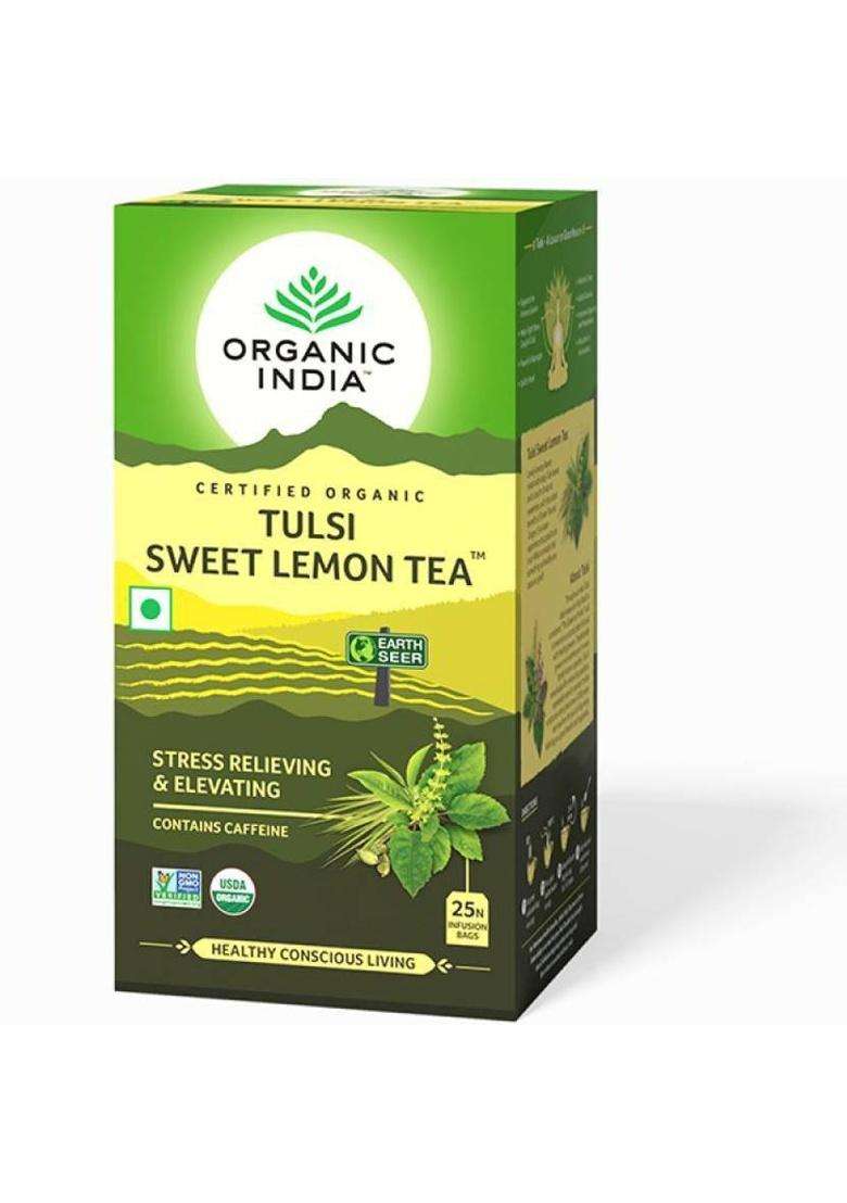 Organic India Tulsi Sweet Lemon 25 Tea Bags- (Pack Of 3) Lemon Green Tea Bags Box&nbsp;&nbsp;(3 X 25 Bags) - Indya
