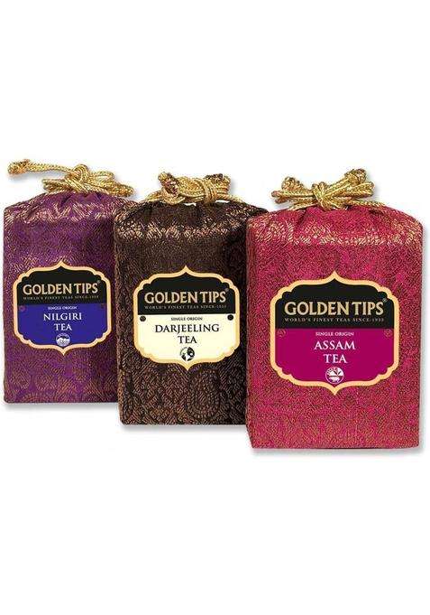 Golden Tips Darjeeling, Nilgiri & Assam 3 In 1 Brocade Bags Black Tea Box&nbsp;&nbsp;(150 G)