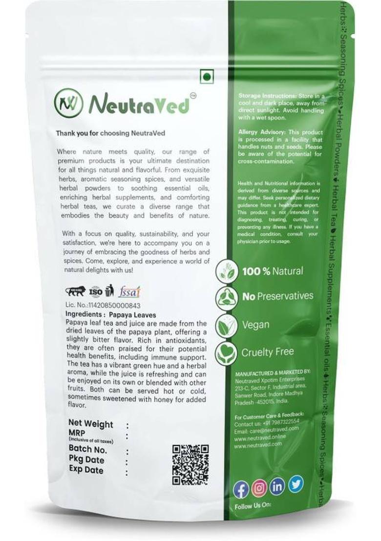 Neutraved Papaya Leaves Tea For Healthy Immunity | Papaya Leaf Tea ,Juice, Skin Care Papaya Herbal Tea Pouch (100 G)