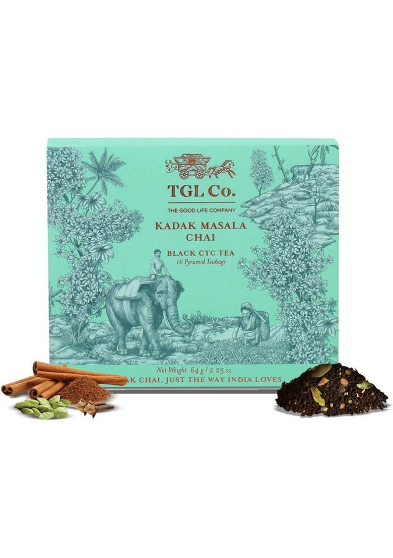 Tgl Co. Kadak Masala Chai Tea Black Tea, 16 Tea Bags Ginger, Cardamom Masala Tea Box (32 G)