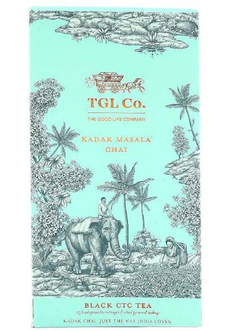Tgl Co. Kadak Masala Chai Tea Black Tea, 16 Tea Bags Ginger, Cardamom Masala Tea Box (32 G)