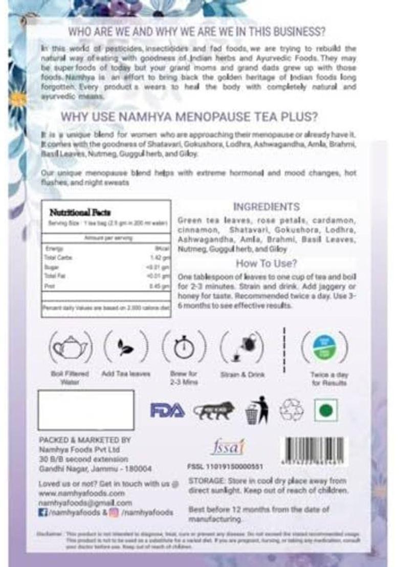 Namhya Foods Good For Menopause Tea | Weight Management, Mood Swings And Good Sleep | Unflavoured Green Tea Box (100 G)