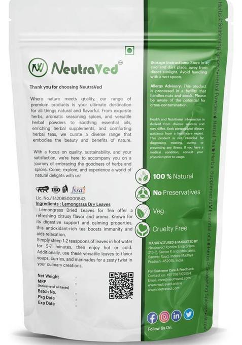 Neutraved Lemongrass Herbal Tea Leaves Boost Metabolism Used For Detox Lemon Grass Herbal Tea Pouch (100 G)