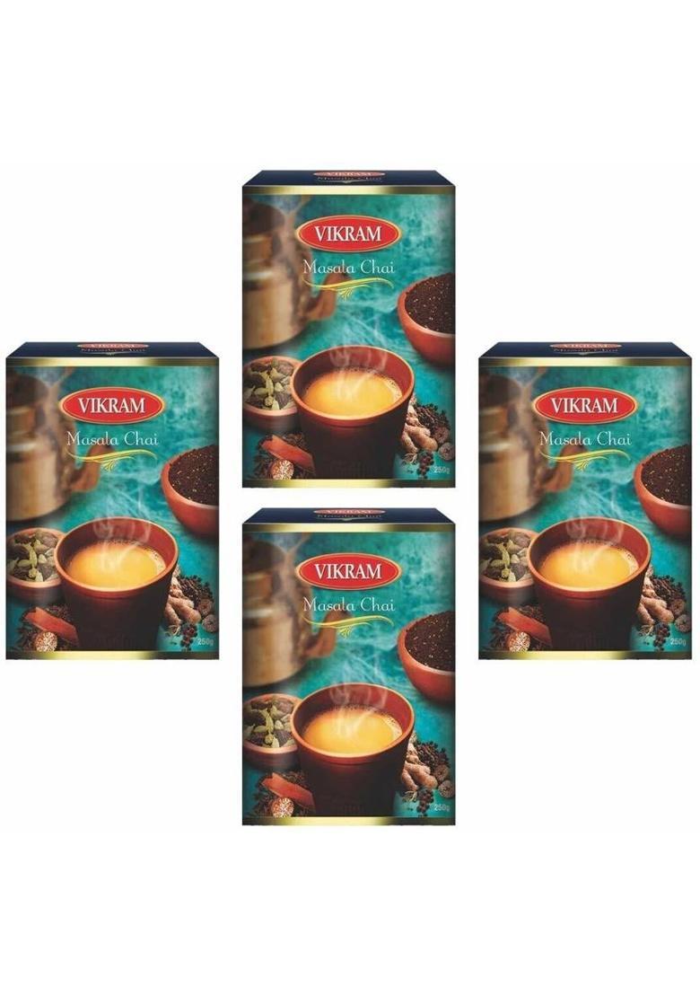 Vikram Masala Chai | Perfect Mix Of Natural Spices Pack Of 4 Cardamom, Cinnamon, Black Pepper, Cloves Masala Tea Box (4 X 0.25 Kg)
