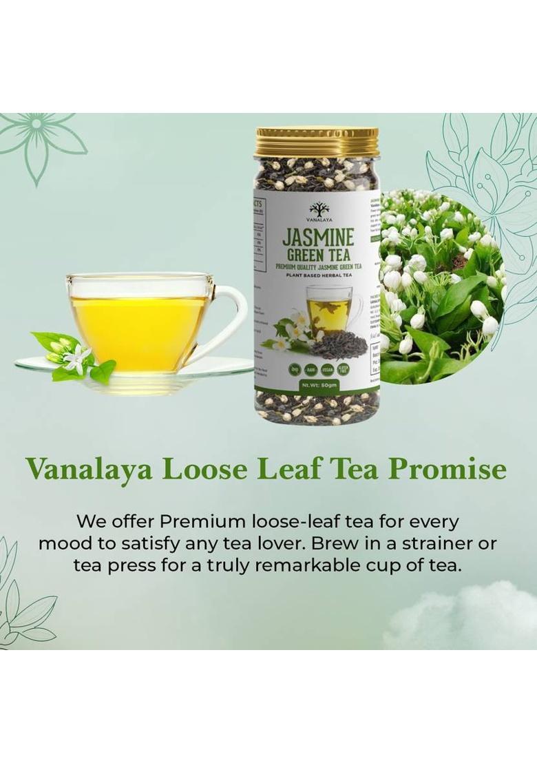 Vanalaya Jasmine Green Tea From Sun Dried Jasmine Petals For Clear Mind, Improve Mood, Stress Relief And Relives Anxiety Jasmine Jasmine Tea Plastic Bottle (50 G)