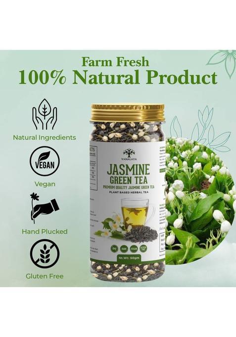 Vanalaya Jasmine Green Tea From Sun Dried Jasmine Petals For Clear Mind, Improve Mood, Stress Relief And Relives Anxiety Jasmine Jasmine Tea Plastic Bottle (50 G)