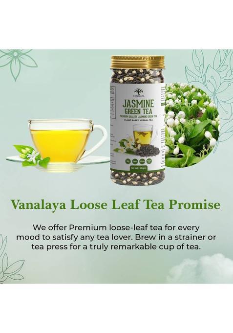 Vanalaya Jasmine Green Tea From Sun Dried Jasmine Petals For Clear Mind, Improve Mood, Stress Relief And Relives Anxiety Jasmine Jasmine Tea Plastic Bottle (50 G)