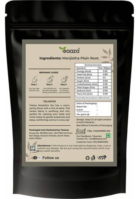 Teaaza Organic Manjistha Root Tea For Skin, Hair, & Weight Management