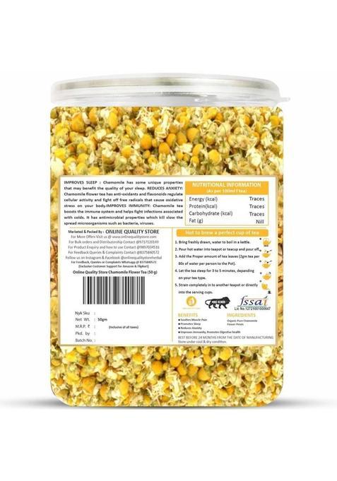 Online Quality Store Organic Chamomile Flower Tea | Sleep Tea & Stress Relief |Babune Ka Phal| Herbal Tea Plastic Bottle (50 G)