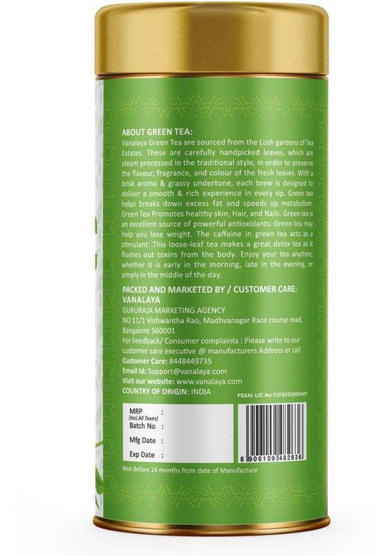 Vanalaya Classic Green Tea For Weight Loss Loose Leaf Green Tea Tin (2 X 100 G)