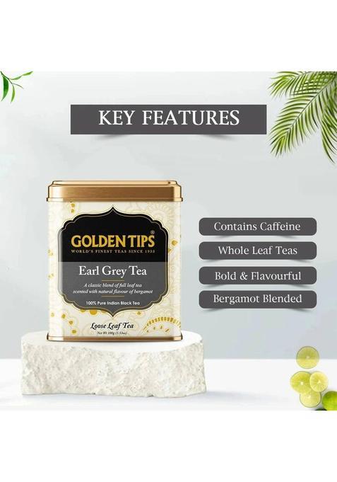 Golden Tips Premium Darjeeling Full Loose Leaves Earl Grey Bergamot Orange Black Tea Tin (100 G)