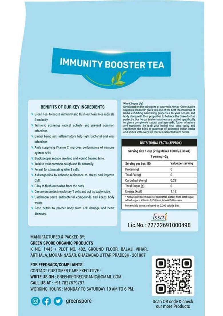 Green Spore Immunity Booster Tea Boost Your Immune System Amla, Cinnamon, Black Pepper, Ashwagandha Green Tea Pouch (100 G)
