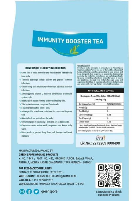 Green Spore Immunity Booster Tea Boost Your Immune System Amla, Cinnamon, Black Pepper, Ashwagandha Green Tea Pouch (100 G)