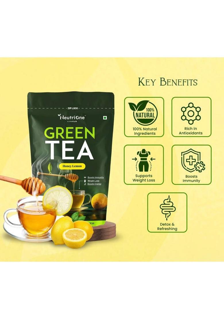 Neutrione Honey & Lemon Green Tea Loose Leaf For Weight Loss | 100% Natural & Refreshing Lemon, Honey Green Tea Pouch (2 X 50 G)
