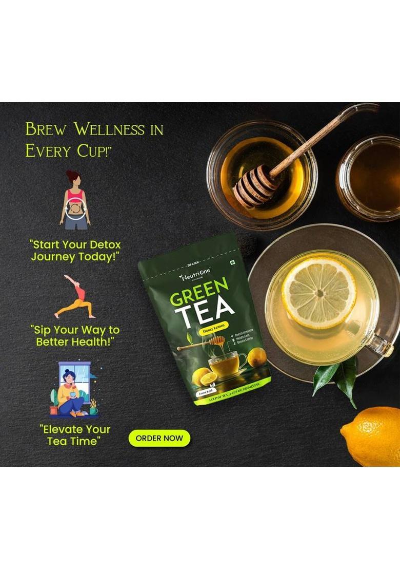 Neutrione Honey & Lemon Green Tea Loose Leaf For Weight Loss | 100% Natural & Refreshing Lemon, Honey Green Tea Pouch (2 X 50 G)