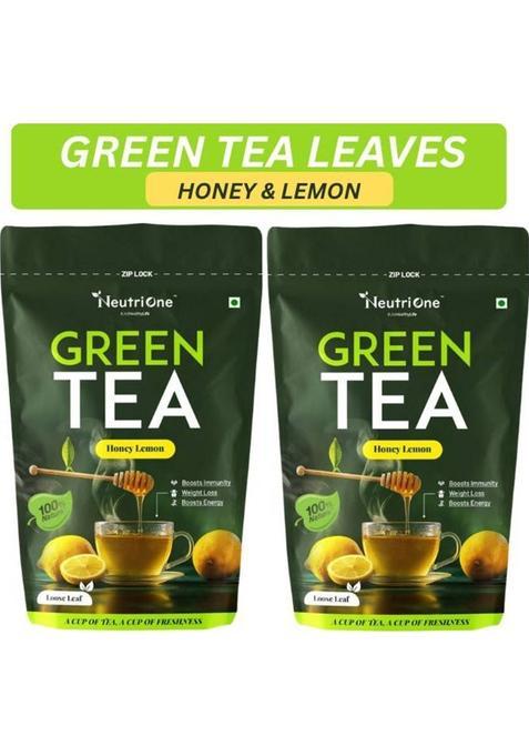 Neutrione Honey & Lemon Green Tea Loose Leaf For Weight Loss | 100% Natural & Refreshing Lemon, Honey Green Tea Pouch (2 X 50 G)