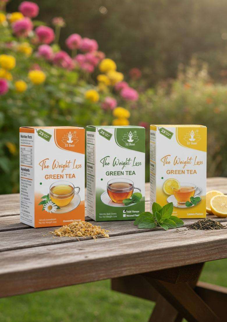 32 Baar Pack Of 3 Green Tea Bags(Chamomile,Natural,Lemon) Green Tea Bags Box&nbsp;&nbsp;(3 X 25 Bags) - Indya