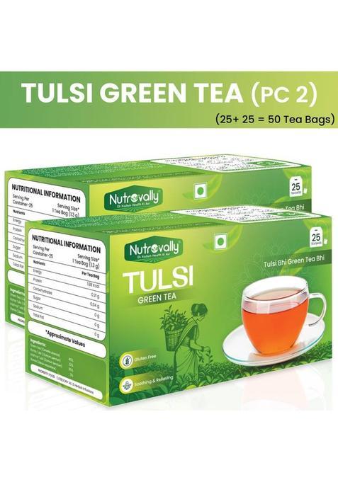 Nutrovally Green Tea Tulsi For Weight Loss | Immunity Booster Loaded With Anti-Oxidants Tulsi Green Tea Bags Box&nbsp;&nbsp;(2 X 25 Bags)