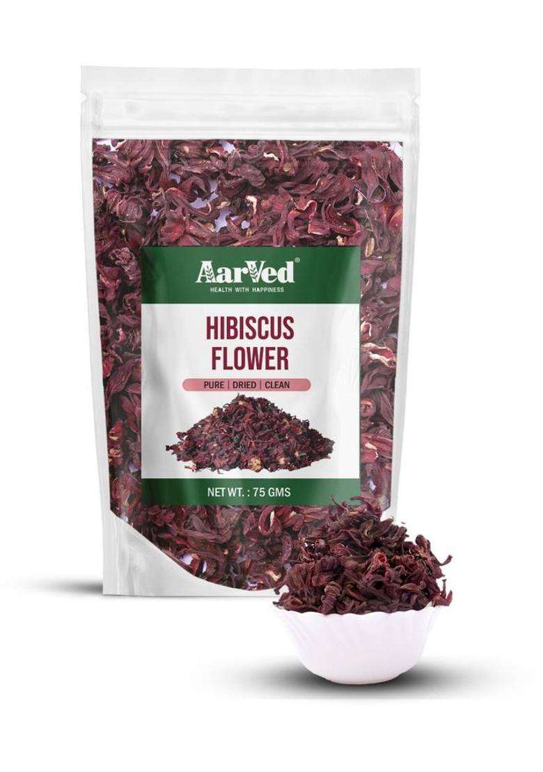 Aarved Organic Dry Hibiscus Flower For Tangy Drinks, Skin & Hair Care | Caffeine-Free Hibiscus Herbal Tea Pouch&nbsp;&nbsp;(75 G) - Indya