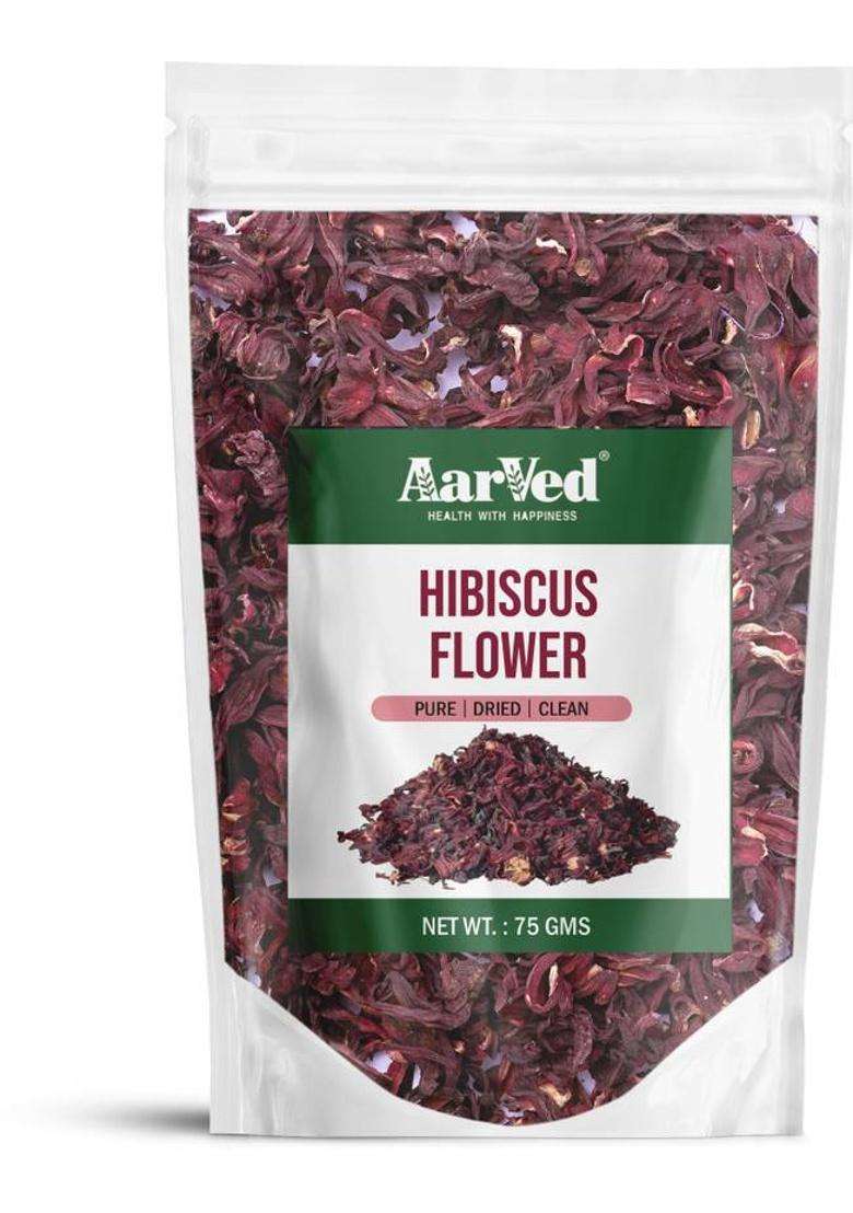 Aarved Organic Dry Hibiscus Flower For Tangy Drinks, Skin & Hair Care | Caffeine-Free Hibiscus Herbal Tea Pouch&nbsp;&nbsp;(75 G) - Indya