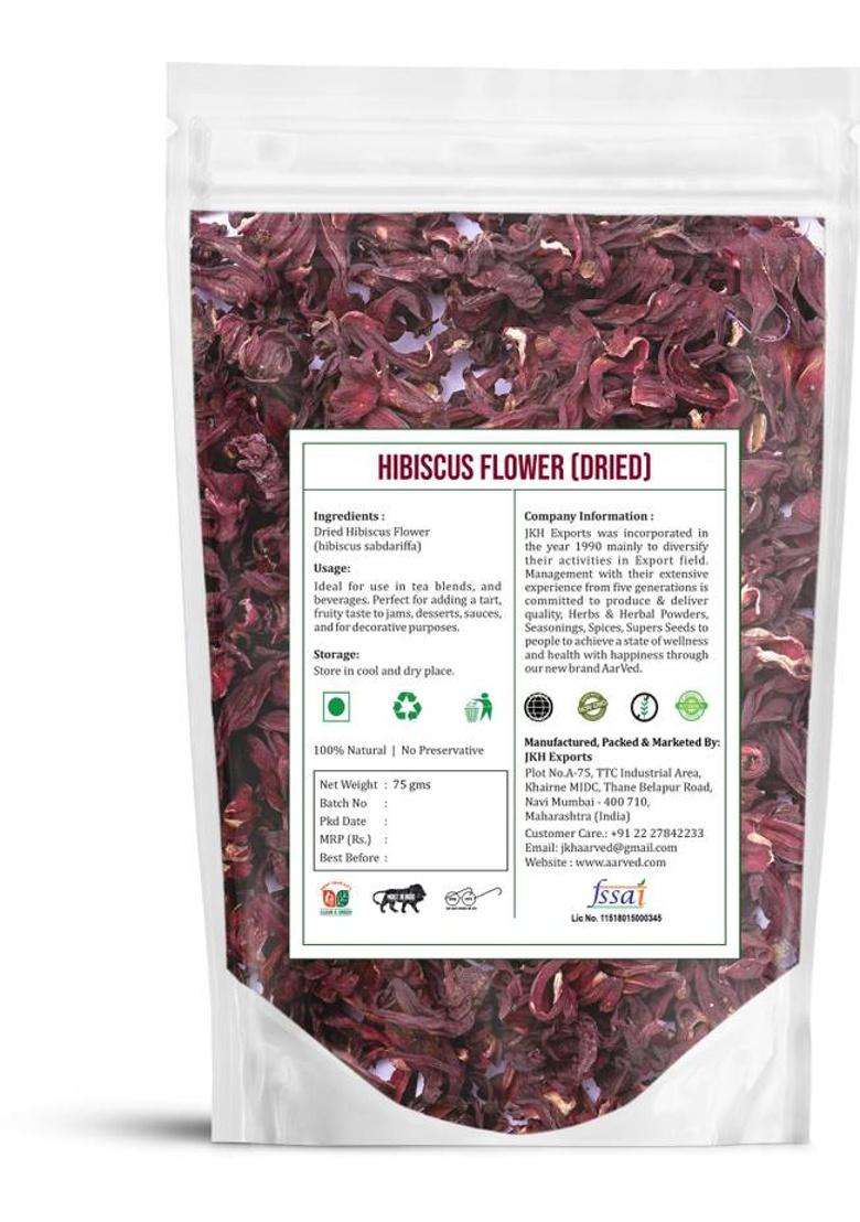 Aarved Organic Dry Hibiscus Flower For Tangy Drinks, Skin & Hair Care | Caffeine-Free Hibiscus Herbal Tea Pouch&nbsp;&nbsp;(75 G) - Indya
