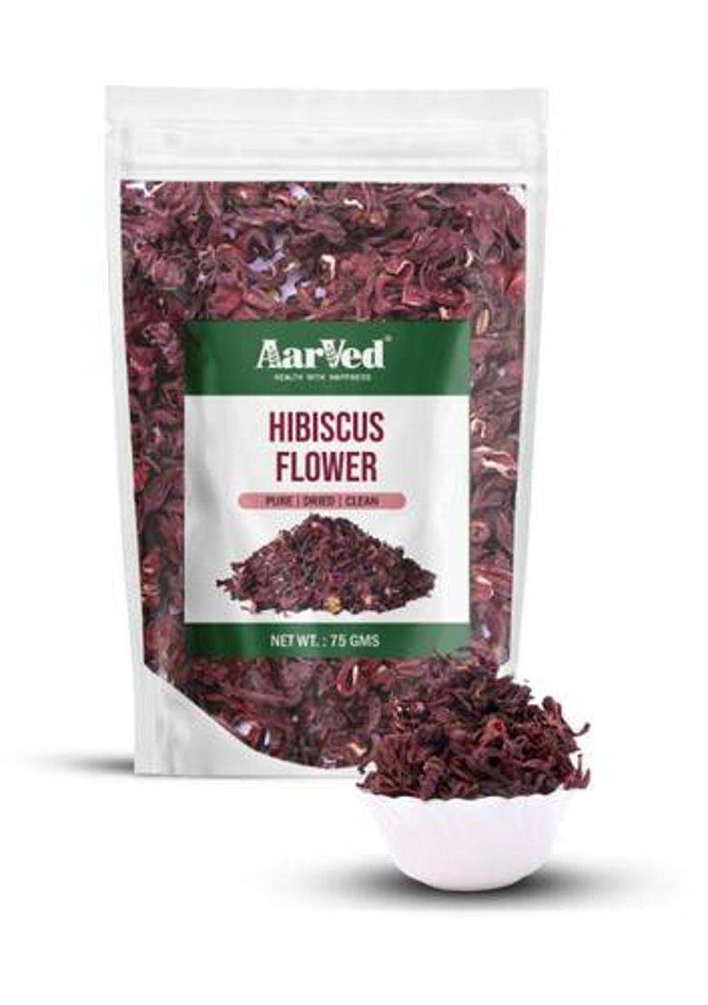Aarved Organic Dry Hibiscus Flower For Tangy Drinks, Skin & Hair Care | Caffeine-Free Hibiscus Herbal Tea Pouch&nbsp;&nbsp;(75 G) - Indya
