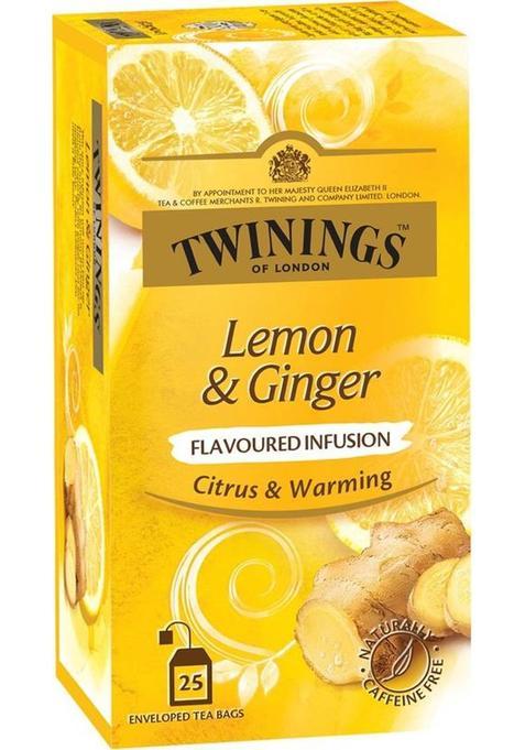 Twinings Lemon And Ginger, Warming Ginger Spice And Zesty Lemon Flavour Lemon, Ginger Infusion Tea Bags Box&nbsp;&nbsp;(25 Bags)