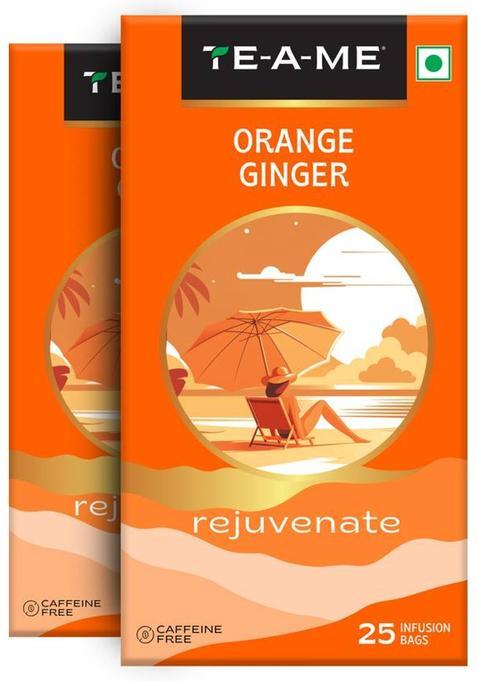 Te-A-Me Orange Ginger Tea - 50 Tea Bags | Fruit Tea | Non Caffeine Tea | Orange, Ginger Infusion Tea Bags Box&nbsp;&nbsp;(2 X 25 Bags)