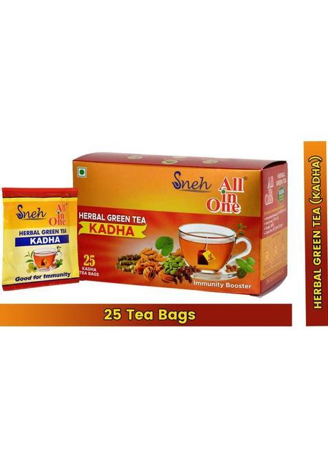 All In One Herbal Green Tea Kadha |Immunity Booster |Antioxidants Properties | Made With Pure Ayurvedic Herbs (1 Pack-25 Tea Bags) Herbs Herbal Tea Bags Box (2.5 G)