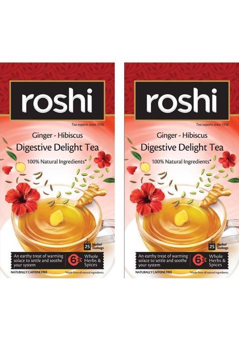 Roshi Digestive Delight Value | 50 Tea Bags | Pack Of 2 For Indigestion, Gas & Bloating | Herbal Tea With The Goodness Of Ginger, Hibiscus, Saunf And Ajwain Herbal Tea Bags Box&nbsp;&nbsp;(2 X 25 Bags)