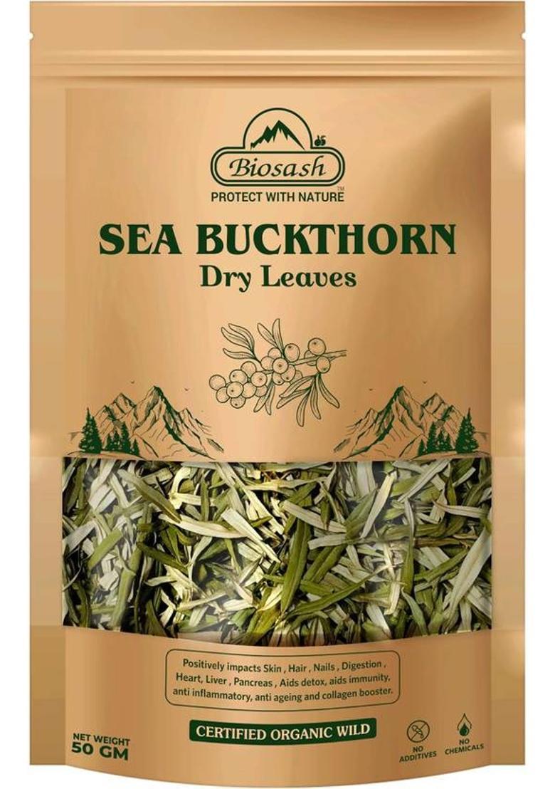 Biosash Seabuckthorn Dry Leaves | Herbal Caffeine Free Tea Leaves For Digestion & Skin Unflavoured Herbal Tea Pouch (100 G)