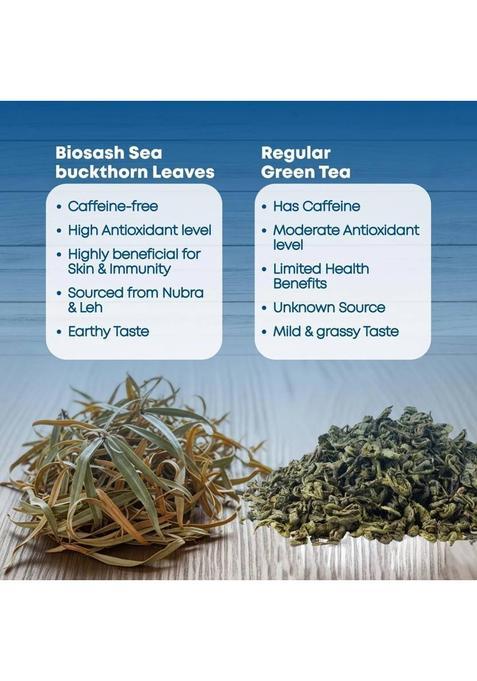 Biosash Seabuckthorn Dry Leaves | Herbal Caffeine Free Tea Leaves For Digestion & Skin Unflavoured Herbal Tea Pouch (100 G)