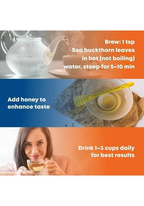Biosash Seabuckthorn Dry Leaves | Herbal Caffeine Free Tea Leaves For Digestion & Skin Unflavoured Herbal Tea Pouch (100 G)