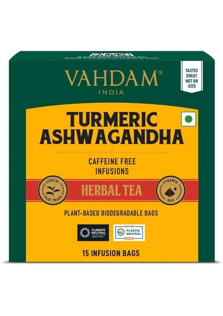 Vahdam Organic Ashwagandha Turmeric Herbal Tea Bags Box&nbsp;&nbsp;(15 Bags) - Indya
