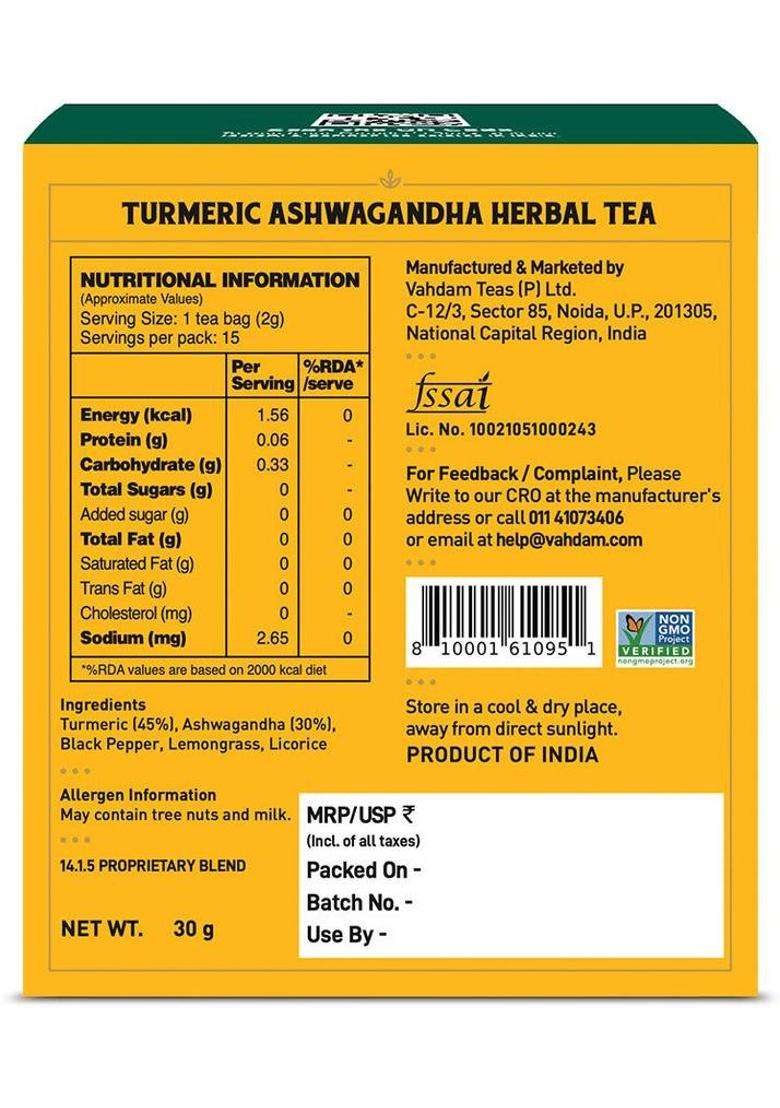 Vahdam Organic Ashwagandha Turmeric Herbal Tea Bags Box&nbsp;&nbsp;(15 Bags) - Indya