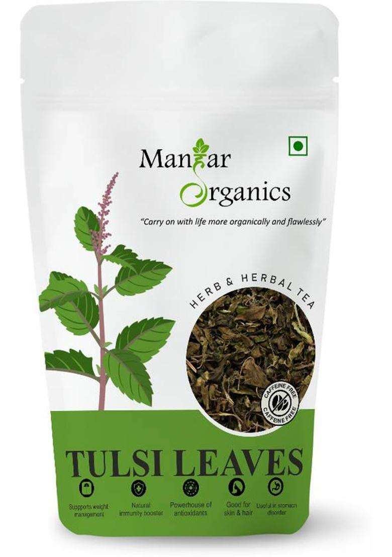 Manhar Organics Tulsi Leaves 100Gm | Queen Of Herbs | Dried Tulsi Leaves | Holy Basil Tulsi Herbal Tea Pouch&nbsp;&nbsp;(100 G) - Indya