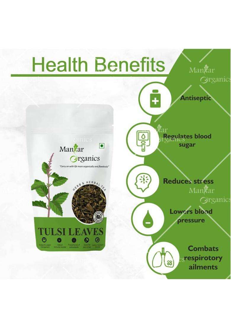 Manhar Organics Tulsi Leaves 100Gm | Queen Of Herbs | Dried Tulsi Leaves | Holy Basil Tulsi Herbal Tea Pouch&nbsp;&nbsp;(100 G) - Indya