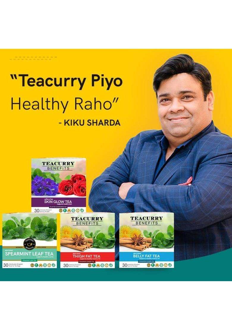 Teacurry 30 Day Pcos Tea With Free Diet Chart | 15 Pyramid Pcos Tea Bags, 30 Cups | Helps Cure Acne, Facial Hair Growth, Scalp Hair Loss, Hormonal Imbalance | Pcos Pcod Tea | Spearmint Tea For Pcos Herbal Tea Pouch&nbsp;&nbsp;(15 Bags) - Indya