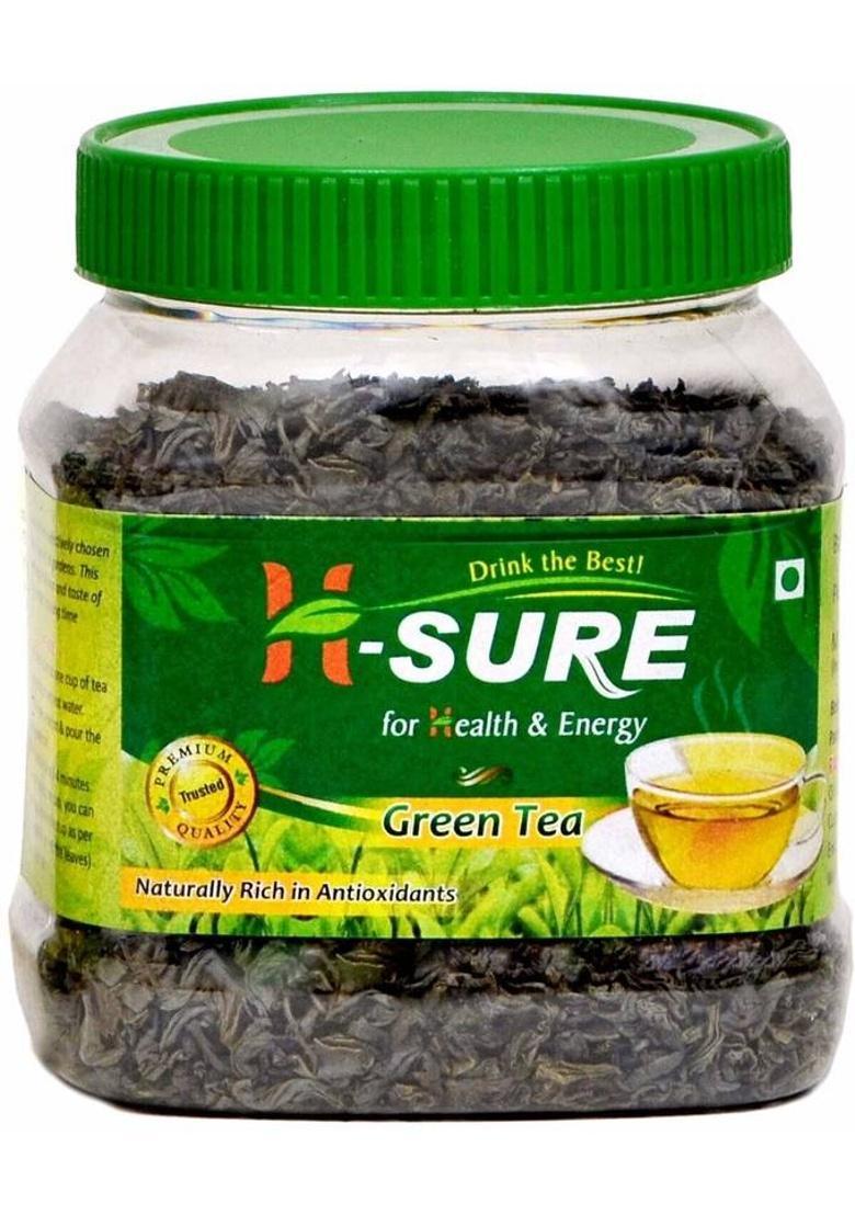 H-Sure 100% Natural Organic Herbal Loose Leaf Green Tea For Weight Loss Green Tea Plastic Bottle (200 G)